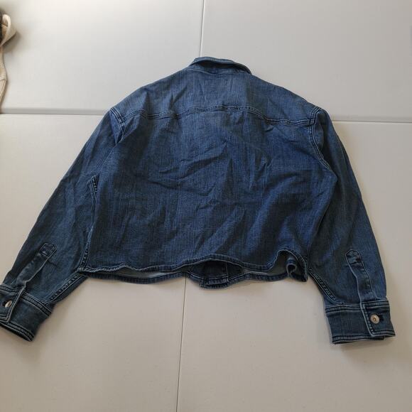 rag & bone Denim Jacket Womens Large Cropped Trucker Button Front Medium Wash - Picture 2 of 8